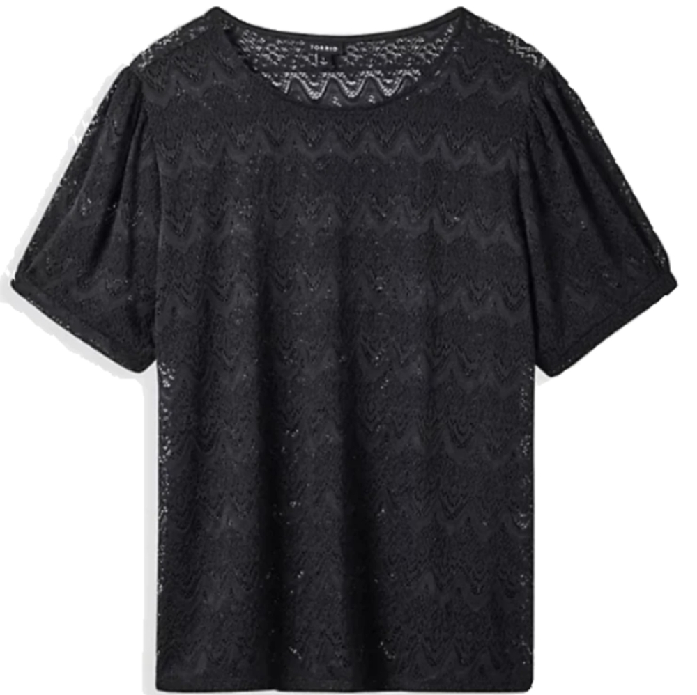 Torrid NWT Puff Sleeve Tee - Stretch Lace Black 3X